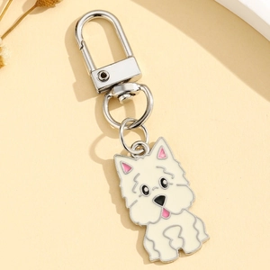 Vue détaillée du porte-clés West Highland White Terrier avec boucle en métal argenté