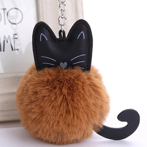 Süße Katze Kunstpelz毛球 Schlüsselanhänger PU Leder Tier Pompon Taschenanhänger Für Damen Mädchen Handtasche Charme Täglich Geschenk