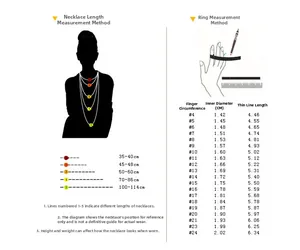 Guide des tailles détaillé pour la longueur des colliers et le diamètre des bagues précis