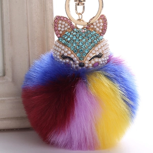Fuchskopf Plüschball Schlüsselanhänger Für Damen Kunstfell Pompom Tasche Anhänger Legierung Strass Eingelegt Mode Tasche Schmuck Zubehör