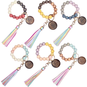 Bracciale Portachiavi in Legno con Perline Leopardate per Donna Nappina Colorata Disco in Legno MAMA Cinturino Regalo Festa della Mamma
