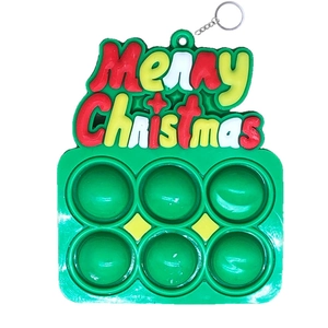 Grüner Weihnachtsbaum Pop It Schlüsselanhänger mit Merry Christmas Text und Silikonblasen