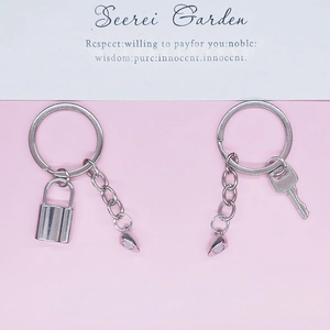 Polished silver alloy magnetic couple keychains with heart lock and key charms