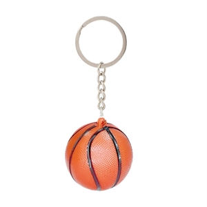 Realistic orange basketball keychain with detailed black lines and silver metal keyring