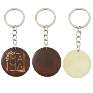 Mother's Day Gift Vintage Round Wood Keychain Engraved MAMA Letter Metal Alloy Key Ring Natural Brown Wooden Pendant Bag Accessory