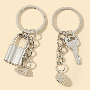 Magnetic couples keychain set with silver alloy lock and key pendants for Valentine's gift