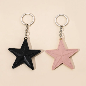 Porte-clés étoile en simili cuir noir et rose avec anneaux métalliques argentés