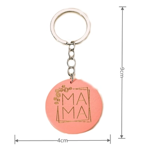 Porte-clés rond MAMA rose avec motif floral et anneau argenté, diamètre de 4 cm