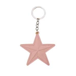 Porte-clés étoile en similicuir rose avec anneau en métal argenté et coutures