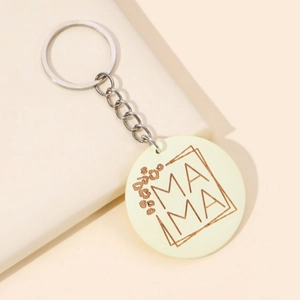 Porte-clés MAMA minimaliste avec pendentif crème et motif léopard pour sacs et clés