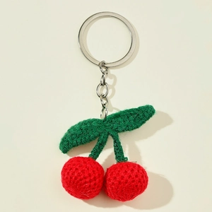 Handmade Woven Cherry Keychain Cute Knitted Fruit Bag Pendant For Women Girls Creative Hanging Charm Key Ring Gift