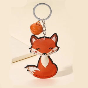 Cute PU leather fox keychain with orange bell and silver metal ring for bags and car keys