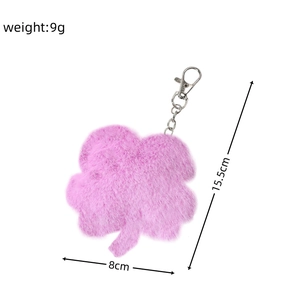 Porte-clés trèfle rose en peluche, dimensions 8cm x 15,5cm, poids 9g, style mignon