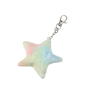 Rainbow plush star keychain with silver lobster clasp for handbags and car accessories