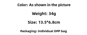 Product specifications of the mini bag keychain showing dimensions 13.5x6.8cm and 34g weight