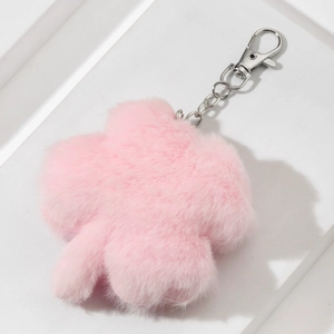 Mignon Porte-clés en Peluche Trèfle à Quatre Feuilles Bijou de Sac en Fausse Fourrure Pendentif Feuille Coeur pour Femmes
