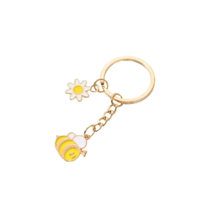 Porte-clés créatif avec pendentif abeille dorée et marguerite pour sacs et clés