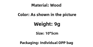 Spezifikationen des Holz-Schlüsselanhängers mit 9g Gewicht, 10x5cm Größe und Verpackung