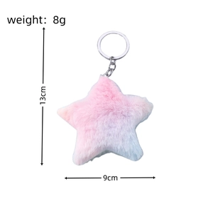 Pink and blue gradient star plush keychain with silver metal ring and size labels
