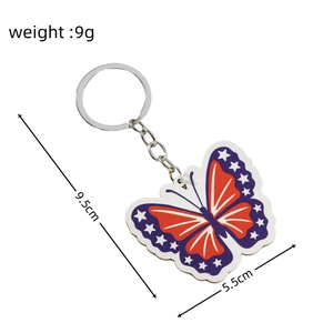 Detailed size chart of a butterfly keychain with US flag design and metal link chain