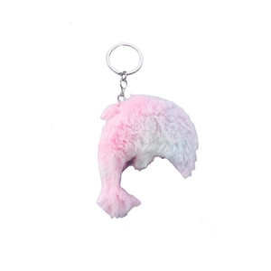 Cute plush dolphin keychain with dreamlike gradient colors and silver metal keyring