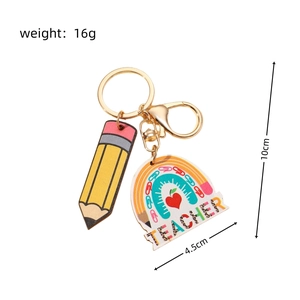 Detailed dimensions and weight of teacher rainbow pencil keychain with 16g weight