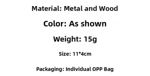 Specifications of wooden keychain showing 15g weight and 11x4cm size details in a list