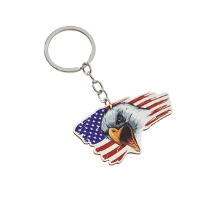Patriotic USA flag bald eagle charm keychain with polished ring for bags and car keys