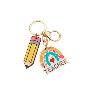 Creative teacher keychain with pencil and rainbow wood charm for graduation gifts