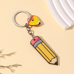 Creative Pencil Heart Wood Keychain Graduation Season Gift For Teacher School Theme Stationery Bag Accessory Charm Pendant