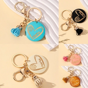 Mama Wooden Keychain With Leopard Heart Engraved Wood Disk And Tassel Gold Lobster Clasp Mothers Day Gift For Women Accessory