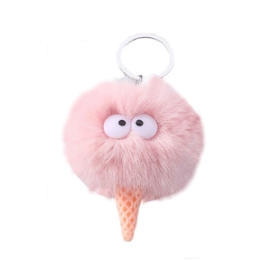 Schattige roze pluche ijsje sleutelhanger met zachte imitatiebontbal en metalen ring