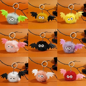 Porte-clés Chauve-souris en Peluche Halloween Pompon en Fausse Fourrure Avec Ailes en Silicone Pendentif de Sac Punk