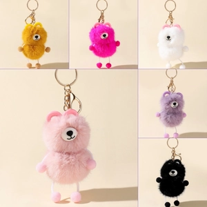 Plush raccoon faux mink fur keychain pendants in multiple colors with gold metal hooks