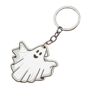 Spook acryl sleutelhanger met zilveren ring voor Halloween tassen en sleutels