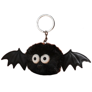 Porte-clés chauve-souris mignonne en peluche avec boule de fourrure pour Halloween