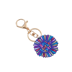 Colorful wooden rainbow keychain with Best Teacher Ever charm and golden lobster clasp