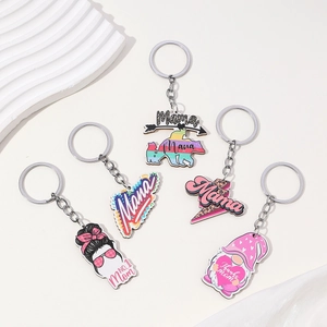 5-piece set of Mama themed acrylic keychains with leopard print and rainbow patterns