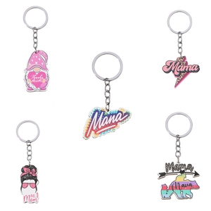 Mother's Day Wooden Keychain Leopard Pink Heart Mama Lettering Rainbow Bear Gnome Ornament Car Key Holder For Mom Gift