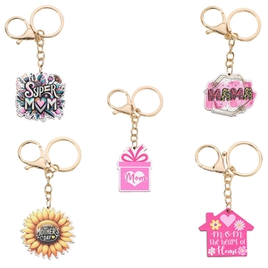 Mother's Day Wooden Sunflower Heart House Gift Box Letter Print Keychain Super Mom Mama Bag Charm For Women Festival Gift