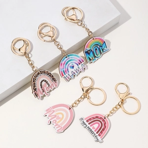 Rainbow MAMA keychain set with acrylic heart charms for Mother's Day gift