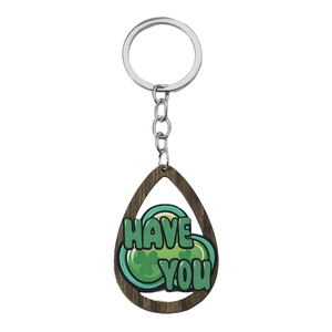 Porte-clés trèfle de la Saint-Patrick avec cadre en bois et breloque goutte d'eau verte