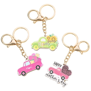 Porte-clés Camion en Bois Fête des Mères Pendentif Mom avec Tournesol Rose Cœur Léopard pour Femme Cadeau Sac