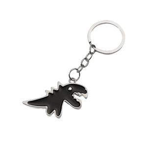 Portachiavi dinosauro T-Rex in metallo nero con anello d'argento per accessori borsa
