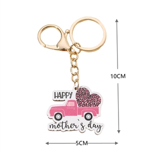 Porte-clés camion rose Fête des Mères avec texte Happy Mother's Day et cœur léopard