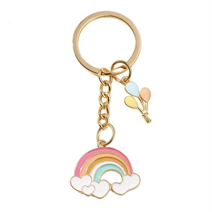 Cute Alloy Enamel Rainbow Cloud Keychain With Colorful Balloons Sweet Bag Charm Car Key Ring Accessory For Women Girls