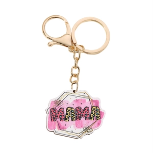 Pink watercolor and leopard print MAMA keychain gift with gold key ring for Mother's Day