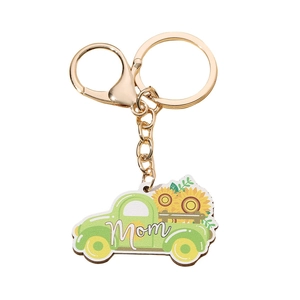 Porte-clés camion vert avec tournesols et texte Mom, cadeau de fête des mères