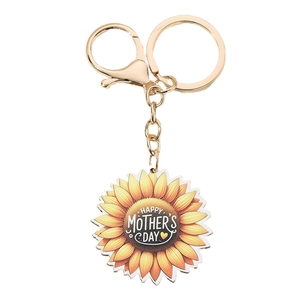 Golden Mother's Day keychain featuring a vibrant sunflower and Happy Mother's Day text