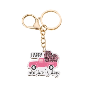 Porte-clés avec camion rose et cœur léopard pour cadeau de la fête des mères
